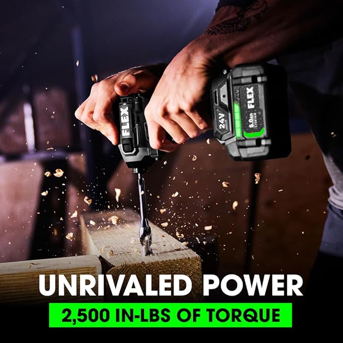 FLEX 24V Brushless Cordless 2-Tool Combo Kit: 1/2-Inch Drill Driver with Turbo Mode and 1/4-Inch Quick Eject Hex Impact Driver with 2.5Ah, 5.0Ah Lithium Batteries and 160W Fast Charger - FXM204-2B