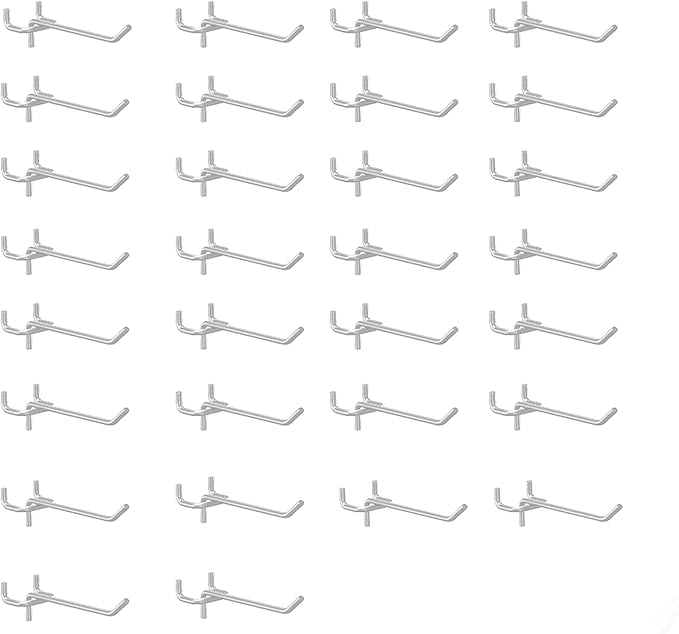 Pegboard Hooks 30Pcs,Metal J Hooks Kit Assortment for Pegboard Display Standing, Fit 1-inch Hole Spacing Pegboard for Retail,Market and Shows (30Pcs White)
