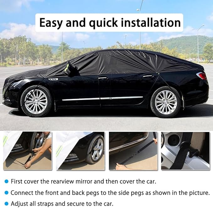 Half Car Cover All Weather Car Body Cover for All Season Sunshade Cover Snow Cover Waterproof 420D Oxford Fabric (Fit Small and Medium Size Pickup (Crew Cab))