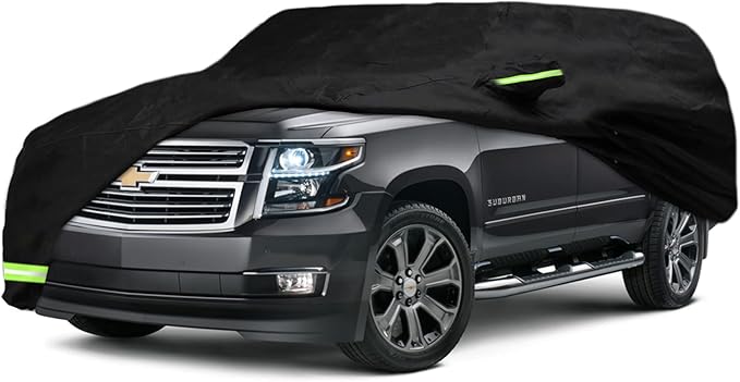 YIXIN Waterproof Car Cover for 2007-2026 Chevy Suburban/GMC Yukon XL/Cadillac Escalade ESV Car Cover Custom Fit 100% Waterproof Windproof Strap & Single Door Zipper Up to 226” L (Black)