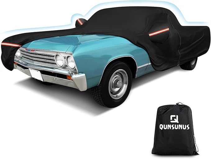 QUNSUNUS Car Cover for Chevrolet El Camino 1964-1967 and 1978-1987, Outdoor Waterproof Car Cover with Zipper, All Weather El Camino Car Covers with Wind, Sun, UV and Dust Protection