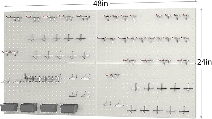 Pegboard Smith 48x24 inch Gray Metal Pegboard Kit for Wall Organization with Hooks, Pegboard Bins, and Utility Tools Storage Board, Efficient Tool Organizer Peg Board