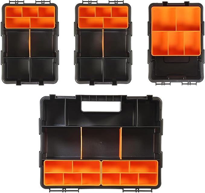 Torin AG421B Hardware & Parts Organizers: 4 Piece Versatile And Durable Storage Toolbox for Bolts, Screws, Nails, Nuts and Small Hardware, Black/Orange