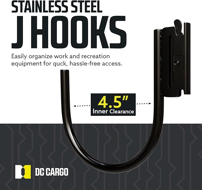 DC Cargo - E Track J Hooks (4.5" - 10 Pack) - Large Heavy Duty E Track Accessories - Hanging Hooks for Your ETrack Rail System - Use in Enclosed Trailers, Box Trucks, Vans, Garage, Workshop & Warehou