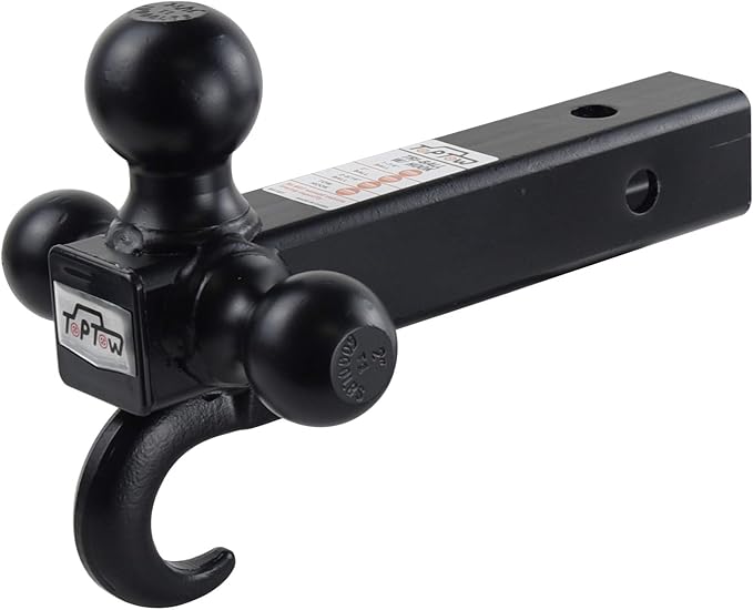 TOPTOW 64181 Trailer Receiver Hitch Tri Ball Mount with Hook Black Balls Fits for 2 inch Receiver