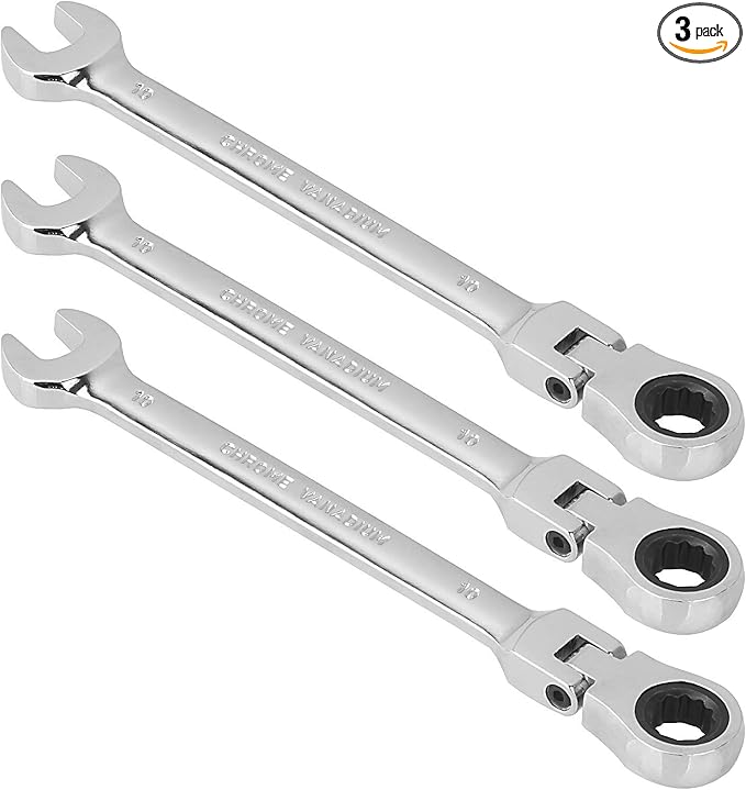 Flexible Head Ratcheting Wrench, 3 PCS 10 mm Ratcheting Box Wrench Set with 5° Movement and 72 Teeth for Projects with Tight Space
