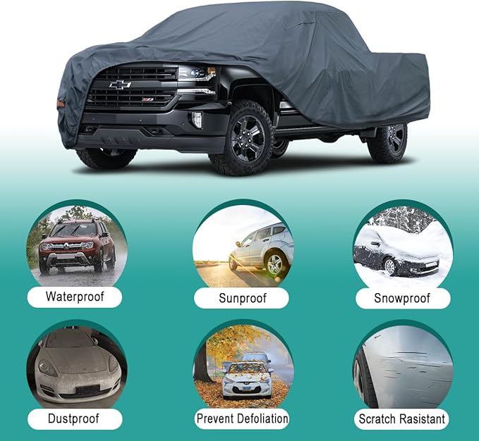 16 Layers Truck Cover Waterproof All Weater - See Vehicle Size Chart - Heavy Duty Outdoor Truck Pickup Cover for RAM 1500 2500 3500, Toyota Tundra, Nissan Titan. Length up to 239 inch.