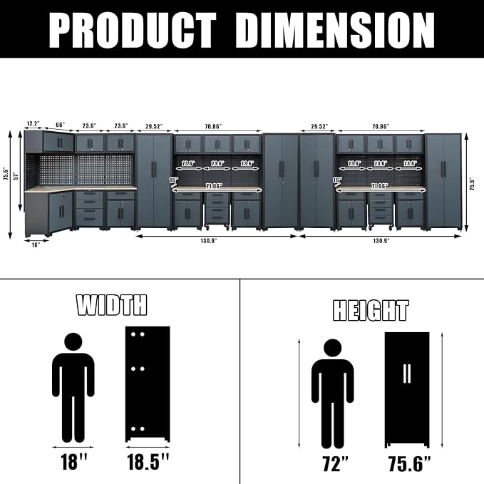 Garage Storage Cabinet System,26Pcs Garage Cabinets and Storage System Corner Workshop Set with Corner Cabinet, Cabinet Drawers, Workbench, Pegboard for Tool Organization, Black Grey