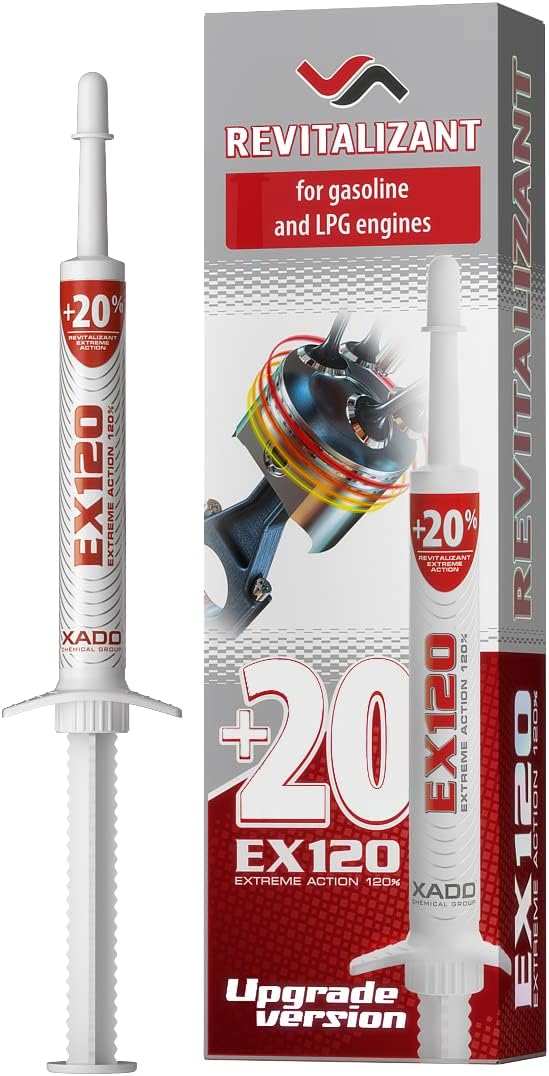 XADO EX120 Motor Oil Additive - Engine Restore - Ceramic-Metal Coating and Revitalizant - Oil Treatment for High Mileage Engines - Restores Worn Metal Parts - for Gas and LPG Vehicles (Syringe 8 ml)