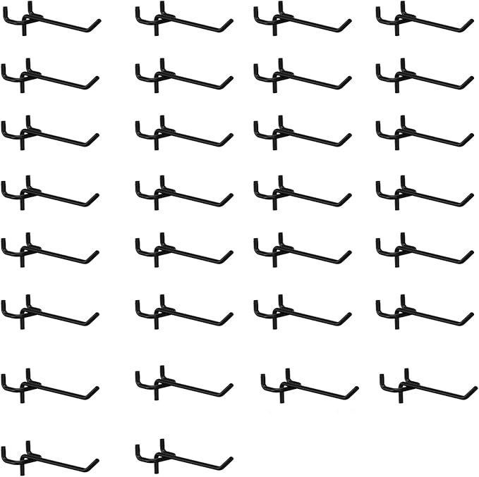 Pegboard Hooks 30Pcs,Metal J Hooks Kit Assortment for Pegboard Display Standing, Fit 1-inch Hole Spacing Pegboard for Retail,Market and Shows (30Pcs Black)