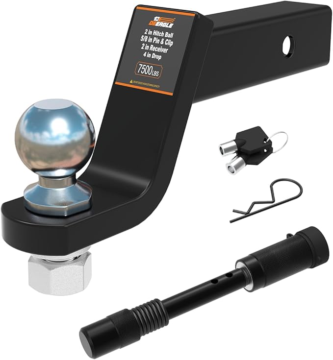DEEAGLE 2 in Ball Hitch, Heavy Duty Steel Receiver Hitch with 3.5” Hitch Pin Lock, Fits 2 in Receiver, 7500lbs, 4 in Drop, 3 in Rise