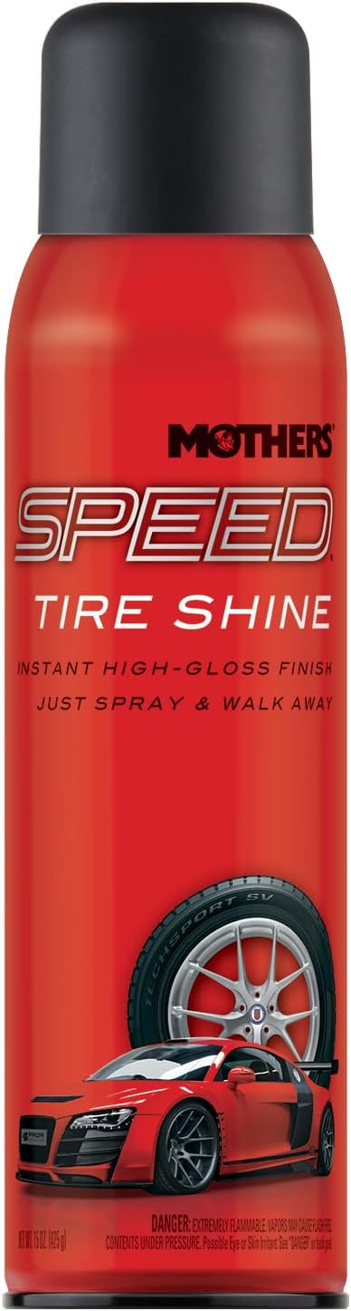Mothers Speed Tire Shine, 15 oz. Aerosol — Long-Lasting, High-Gloss “Just Dressed” Finish — No Sling, Browning or Run, Fast & Easy Application — Micro-Emulsion Resins, Premium Silicones (16915)