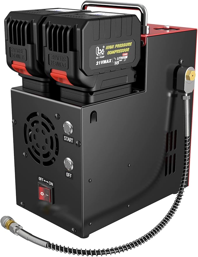 GX PUMP PCP Air Compressor L3 4500Psi/320Bar/32Mpa,PCP Compressor with Dual 18V Lithium Batteries,Set Pressure & Auto-Shutoff,Paintaball Air Compressor Built-in Oil-Water Separator&Cooling Fan