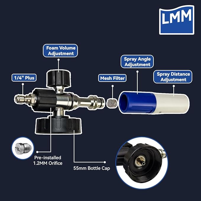 Foam Cannon LMM V2.0 for Pressure Washer with 1/4 Inch Quick Connector Snow Foam Lance for Car Washing with Adjustable Thick Foam