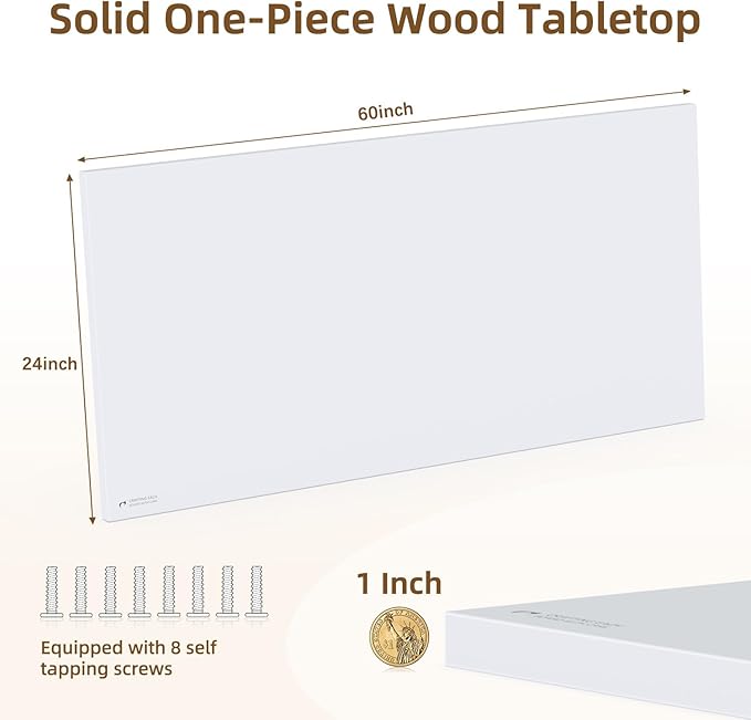 Universal Solid One-Piece Wood Table Top, 60"x24"x1" Workbench Top - Rectangular Particle Board for Standing Desk, Home Office Desk Countertop DlY, Washer Dryer, Coffee, Bar Tabletop