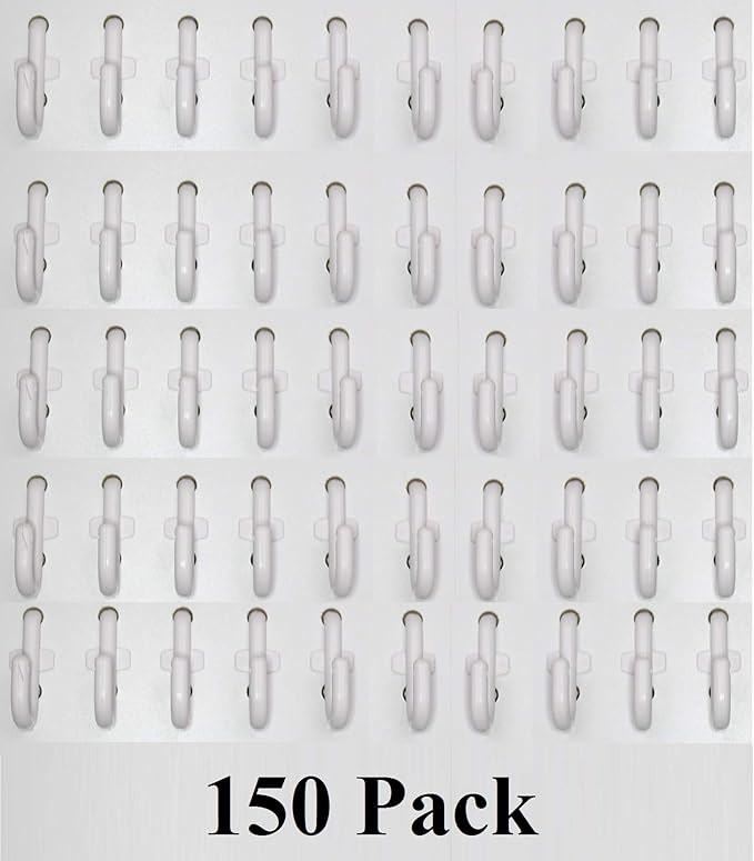 JSP Manufacturing Peg Board Plastic J Hook Style Hooks | Garage Tool Storage Craft Hooks Pegboard Asscessories (150, White)