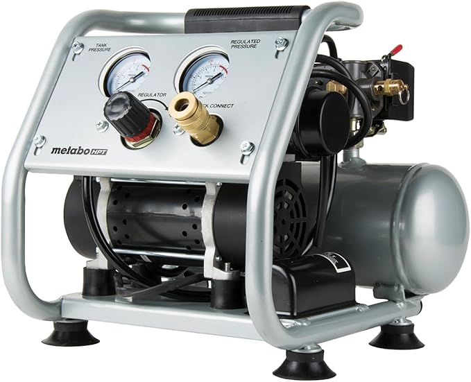 Metabo HPT Quiet Air Compressor, Portable 1 Gallon Oil-Free Air Compressor, Ultra-Quiet Operation at 59 dB, Universal Quick Coupler for Fast Tool Changes, Compact and Lightweight, EC28M