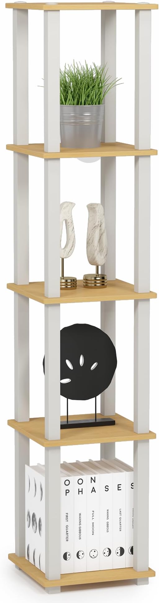 FURINNO Turn-S-Tube 5-Tier Corner Square Rack Display Shelf, Beech/White