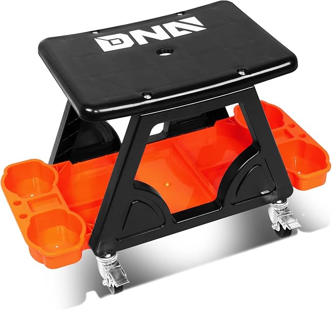 DNA Motoring TOOLS-00188 Mechanic Stool - 23" x 13.5" x 10.5" (L x H x W), Rolling Work Seat w/Lockable Swivel Wheels and Storage Tool Tray