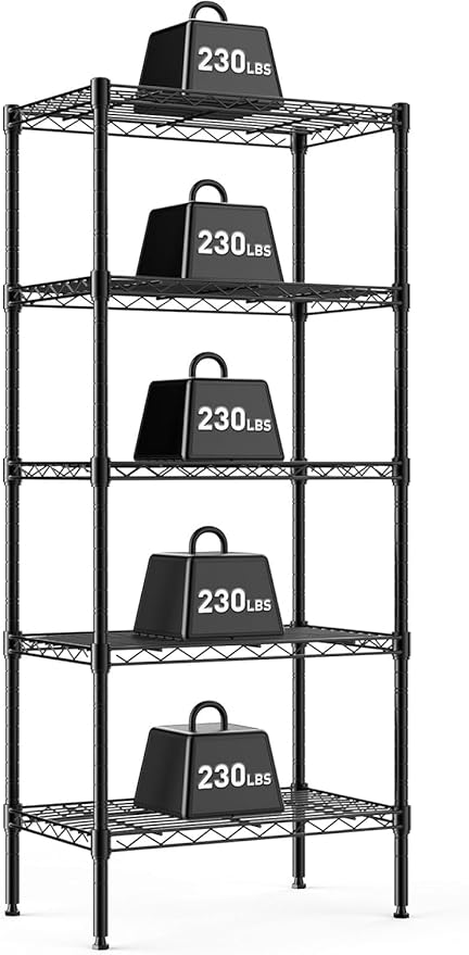 HealSmart 5-Tier Metal Wire Storage Shelves, Adjustable Standing Storage Rack Shelf, Heavy Duty Steel Shelving Unit Organizers for Kitchen Bathroom Pantry Garage, 23.3" W×13.4" D×60" H, Black