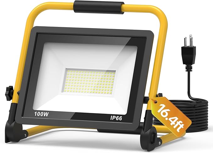 AIKVSXER 12000LM Led Work Light, 100W 6000K Portable Flood Light with 16.4FT Cord & Switch, IP66 Waterproof Worklight for Indoor Outdoor Job Site Repairing Garage Workshop, Gifts for Man
