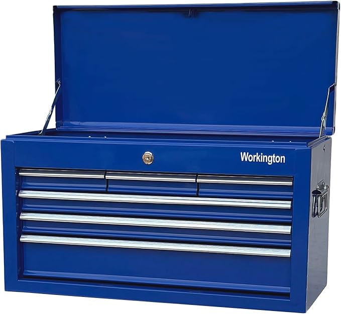 Workington Portable Metal Tool Chest with 6 Drawers, 24" 6-Drawer Tool Chest Cabinet with Ball Bearing Drawer Slides, Steel Tool Storage Box Organizer 4005 Blue