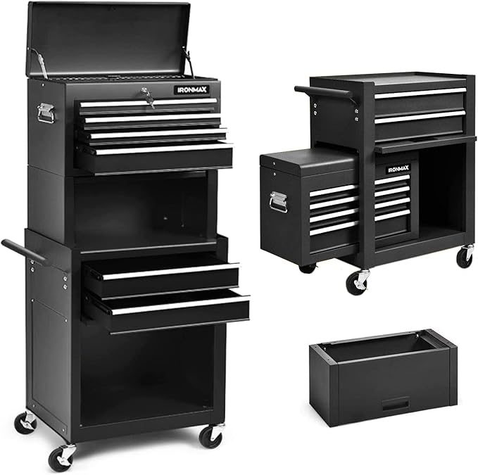 Goplus Tool Chest, 3-in-1 Rolling 6 Drawers Tool Cabinet with Detachable Top Toolbox, Middle Tool Storage, Universal Lockable Wheels, Protective Liner, Auto Lock, Metal Tool Box for Garage Workshop