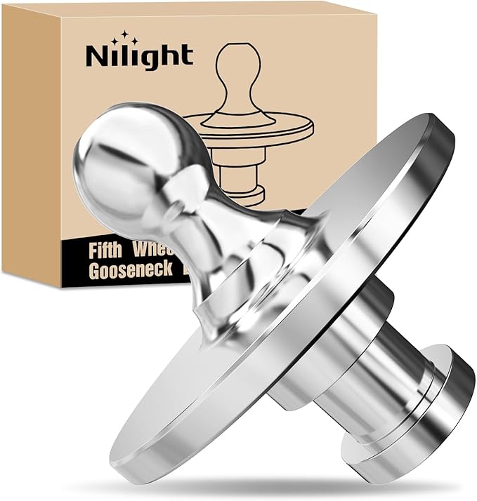 Nilight Fifth Wheel to Gooseneck Ball Adapter, Kingpin to 2-5/16 Inch Gooseneck Ball Towing Receiver Adapter for Trailer Tractor w/ 30,000lbs Max Load, Silver