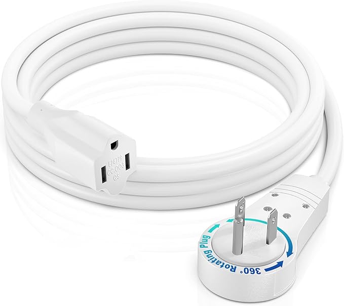 Maximm Extension Cord 5 Feet White Flat Plug, 360° Rotating Short Power Cord Single Outlet, Indoor 16 Gauge 3 Prong Grounded Wire UL Certified (5Ft White)