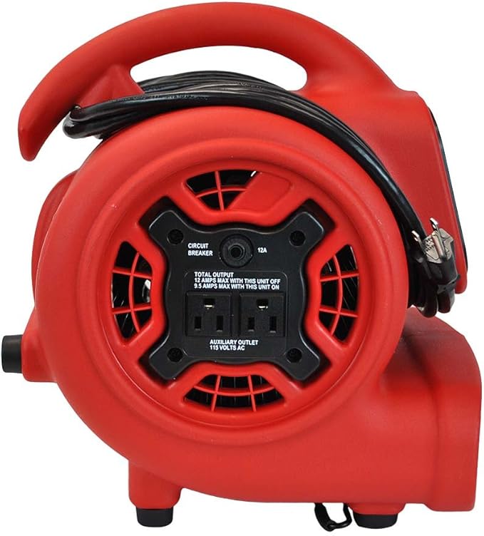 XPOWER P-230AT Mini Mighty 1/4 HP 925 CFM Centrifugal Air Mover, Carpet Dryer, Floor Fan, Blower, Stackable, Daisy Chain, for Water Damage Restoration, Janitorial, Plumbing, Home Use, Red