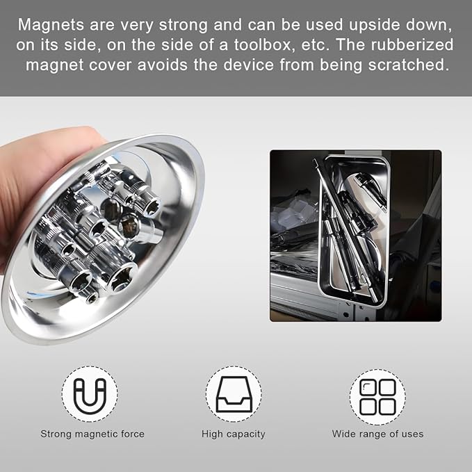 2 PCS Magnetic Tray Holders, 2.5"×3.6" Stainless Steel Square Magnetic Parts Tray Set, Heavy Duty Thickened Tray Bowl for Screws Bolts Nuts Metal Parts, Magnetic Tray for Mechanic's
