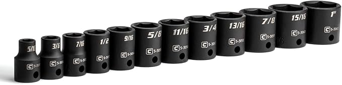 Capri Tools 3/8-Inch Drive Shallow Impact Socket Set, SAE, 5/16 to 1 in., Premium Chrome Molybdenum Steel, 12-Piece