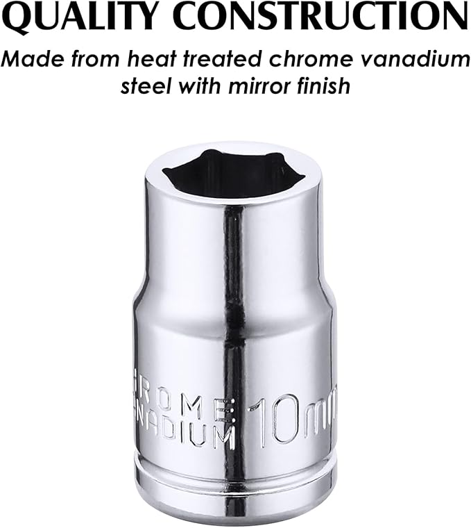 MIXPOWER 10PCS 1/4"& 3/8" Drive 10mm Deep&Shallow Socket, CR-V, Metric, Mirror Finish, 6 Point&12 Point