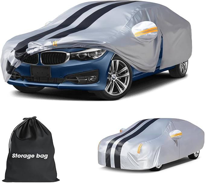Multi-Layer Car Cover Custom Fit for BMW 3 Series 320i/325i/328i/330i/335i(2010-2026), 100% Waterproof, Gift with Towel, Heavy Duty Car Covers for Rain Sun UV Protection with Door Zipper