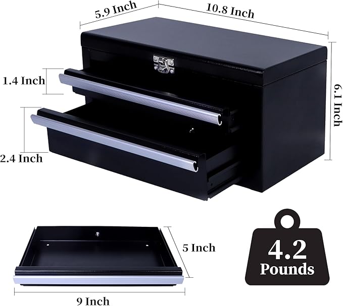 SUMERUZ Mini Tool Box with Drawers - Small Metal Tool Box, Micro Top Tool Chest for Tools Storage,Multi-Purpose Portable Storage Case Organizer (Black01)