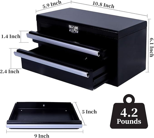 SUMERUZ Mini Tool Box with Drawers - Small Metal Tool Box, Micro Top Tool Chest for Tools Storage,Multi-Purpose Portable Storage Case Organizer (Black01)