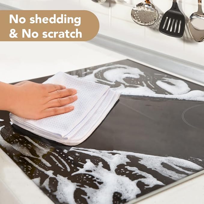 VIVOTE Microfiber Kitchen Towels Waffle Weave Kitchen Dish Towels Super Absorbent Soft Fast Drying Dish Cloths Reusable Cleaning Cloths Kitchen Hand Towels Tea Towels 12Pack White 16 Inch X 24 Inch