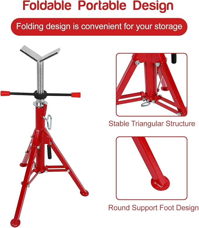 BLACKHORSE-RACING V Head Pipe Stand, 28"-52" Adjustable Height, 2500 LB Maximum Weight Limit, 1/2"-12" Pipe Support, Steel Folding Portable Pipe Stand Jack