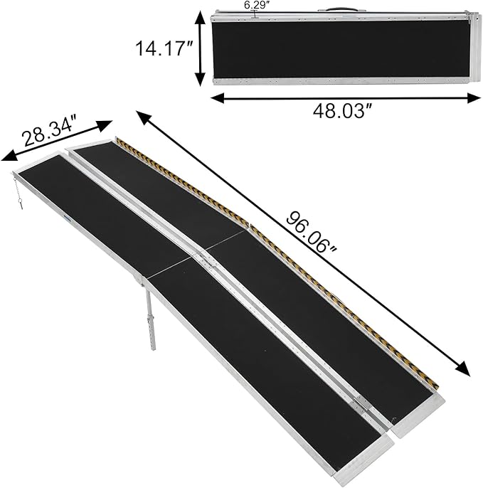 10 FT Portable Wheelchair Ramp for Home Step, Aluminum Handicap Ramp with Support Legs,Non-Skid Surface and Reflective Strips,Weight Capacity 600 LBS