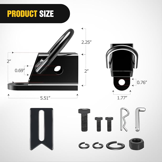 Nilight 2 Inch Rear Trailer Hitch Receiver Kit for ATV UTV Rear Bumper Tow Hook Black Hitch Cover Kit