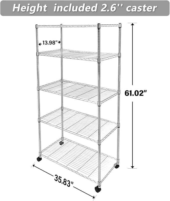 Simple Deluxe Heavy Duty 5-Tier Storage Shelving Unit, 35.83" W x 13.98" D x 61.02" H, 1250 Lbs Loading Capacity, Chrome