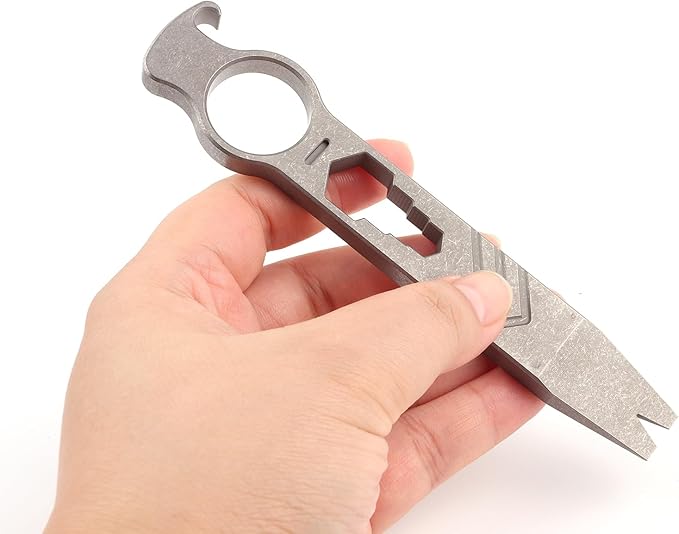 Titanium Pry Bar Bottle Opener, 5.51" Multi Tool Crowbar with Multi-size Wrench/Screwdriver/Nail Puller Function QG002 (Stonewash)