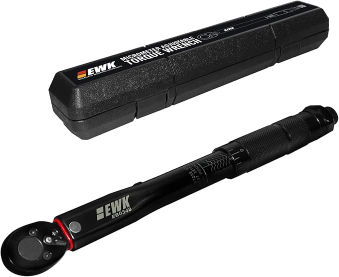 EWK 1/2 Inch Drive Click Torque Wrench 10–150 ft lb 13.6–203.4 Nm, Dual Scale Reversible Head For Lug Nuts Suspension And Motorcycle Auto Repair