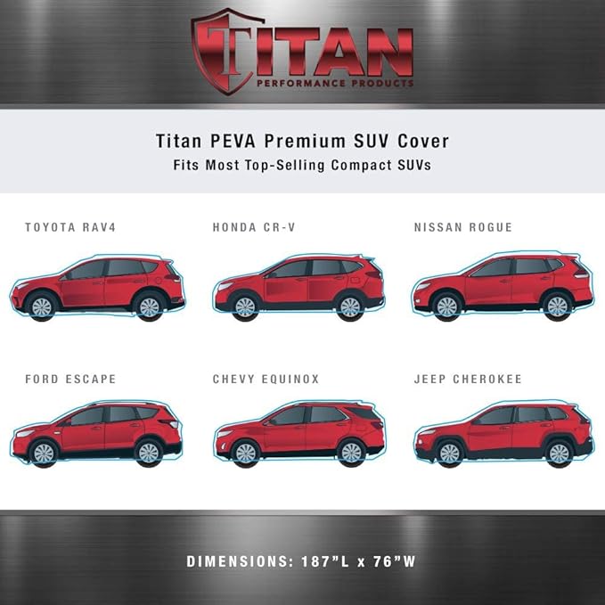 Titan Premium Multi-Layer PEVA Car Cover for Compact SUV 170-187". Waterproof, UV Protection, Anti-Scratch Protective Lining, Driver-Side Zippered Opening. Fits Rav4, Rogue, CR-V and More.