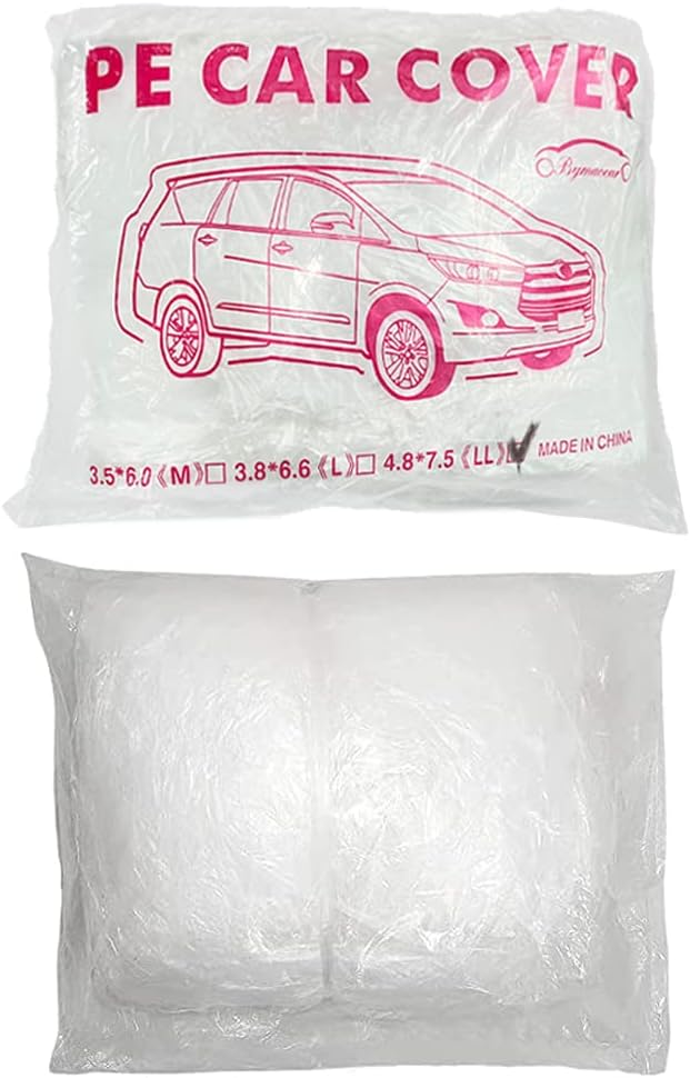 LuliKa 3 Packs Disposable Car Cover Clear Plastic Car Cover Universal Rain Dust Garage Cover with Elastic Band Large (15.7FT x 24.6FT)…
