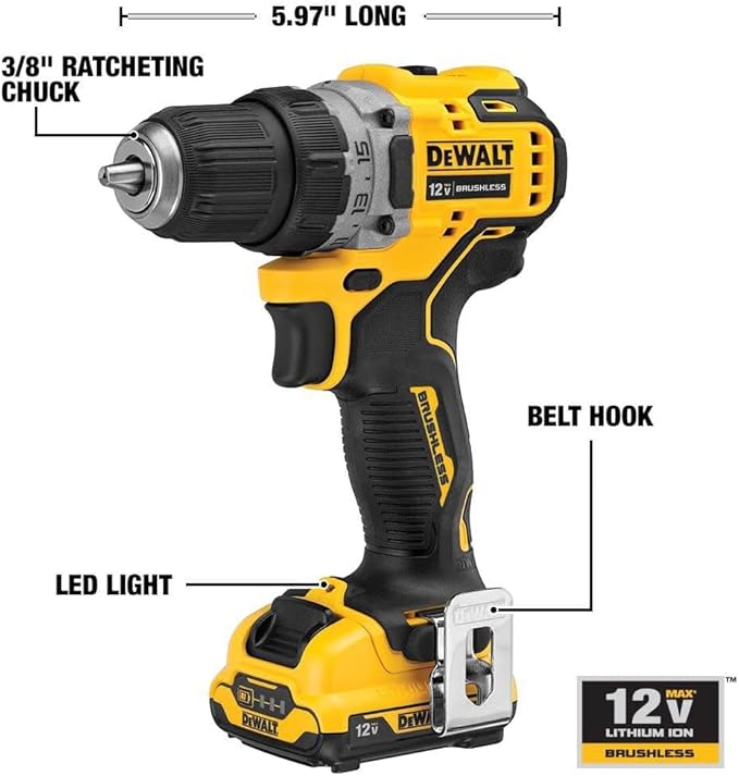 DEWALT xtreme 12V MAX* Cordless Drill/Driver Kit, 3/8-Inch (DCD701F2), Special Feature Variable Speed