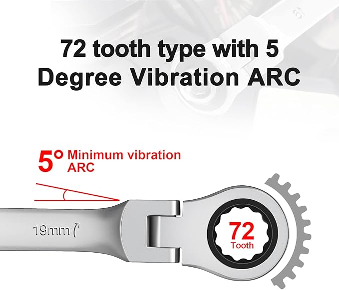 WISEUP Ratchet Wrench, 11 mm Industrial Grade Wrench, with 180 ° Flex Head Ratcheting Wrench, Cr-V Forged Anti-rust Anti-bending Hand Tools