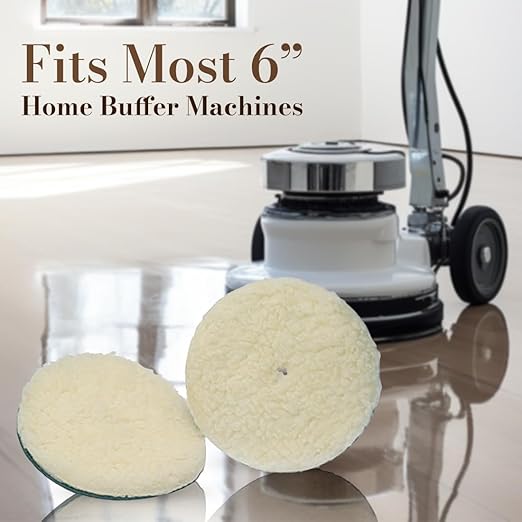Koblenz Lambswool Pads with Foam Backing, Fits Most 6" Home Floor Buffer Machines, Two Polishing Pads with Two Plastic Replacement Retainer Clips, 45-0102-9