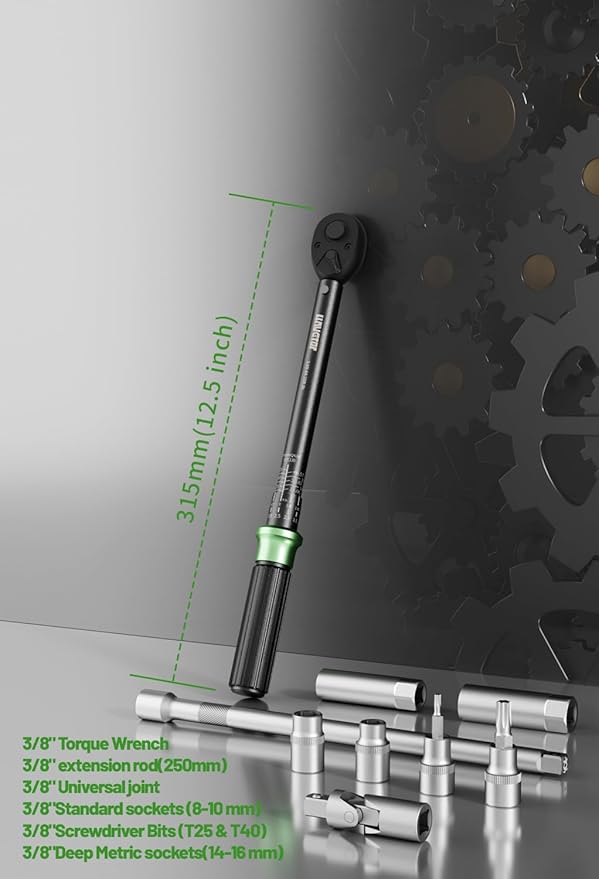 3/8" Torque Wrench Set, Adjustable Click Torque Wrench 3.69-44.25 ft.lb, Inch Pound Torque