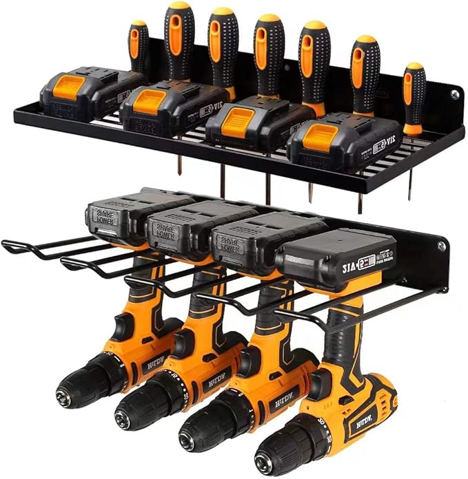 UU-Major Power Tool Organizer with Charging Station,Drill Holder Wall Mount,Garage Storage Shelves for Organization and Storage,Heavy Duty Pegboard Wall Organizer Set Solid Metal Black